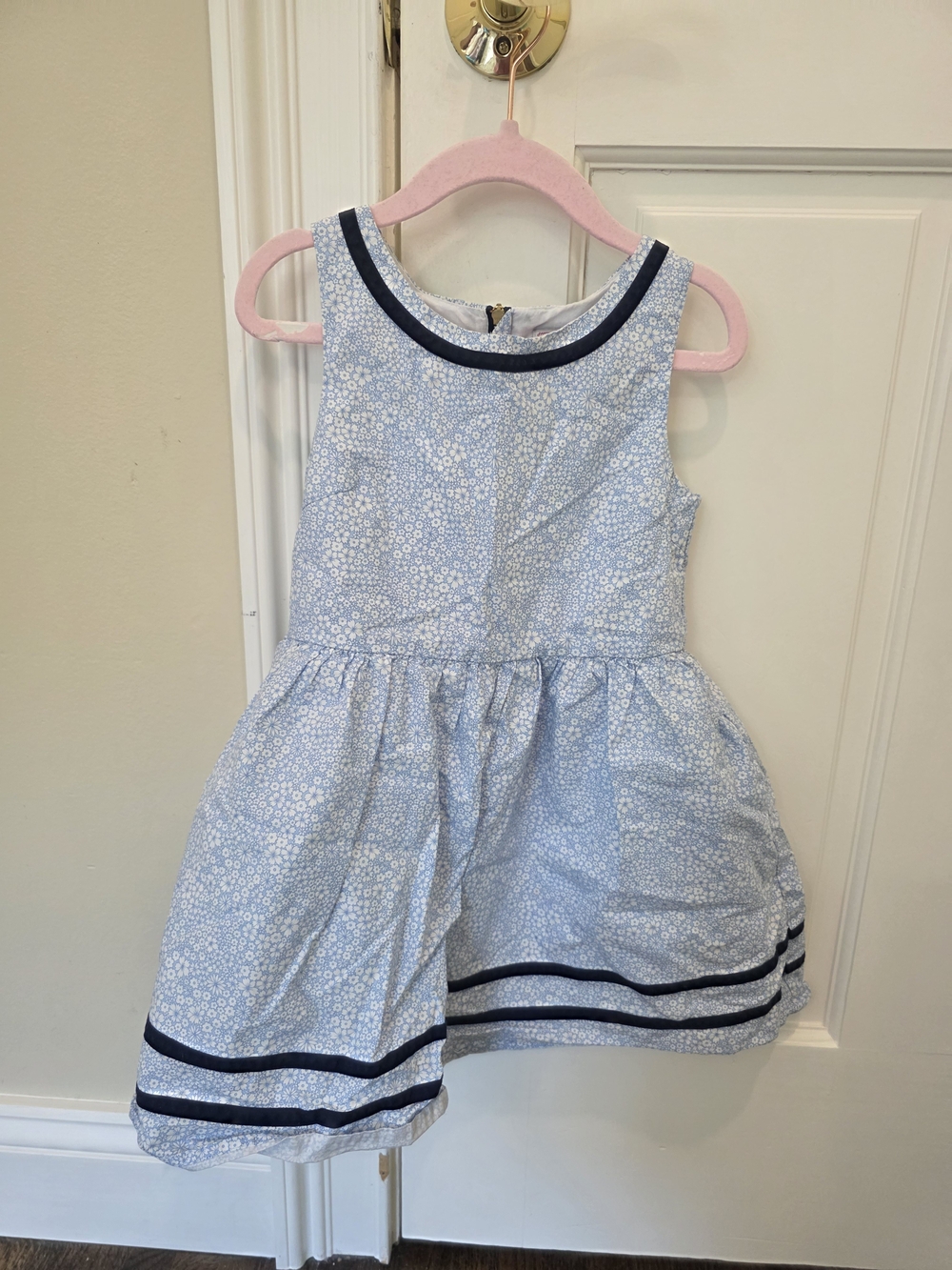 Classic Prep Light Blue Liberty Of London Floral Dress with Navy Trim - Size 5